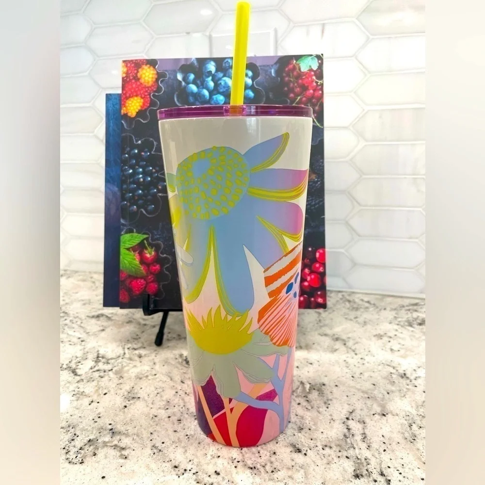 Starbucks Summer 2024 White Floral SS Venti Tumbler. NWT. Stainless steel.
